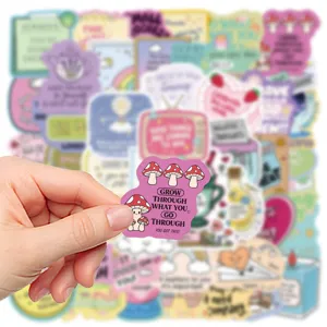 Pack of 50 cartoon positive affirmation waterproof quote stickers for DIY journals and phone cases.