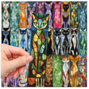 Stained glass cat bookmark, artistic cat page marker, vintage literary reading stationery.