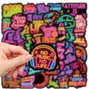 50 piezas pegatinas impermeables con citas en inglés estilo neón, calcomanías de diario.