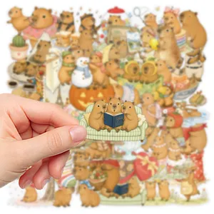 Cute capybara stickers pack, waterproof vinyl cartoon decals for water bottle, phone case, laptop.