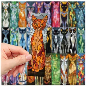 Detailed view of a stained glass style cat bookmark, perfect for reading and book lovers.