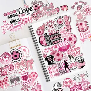 50pcs autocollants de football rose imperméables vinyle autocollant mignon sport déco