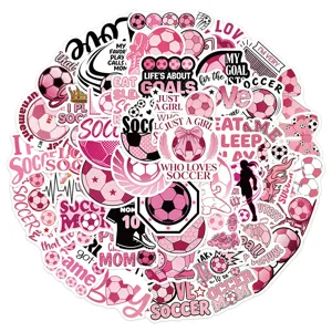 50pcs autocollants de football rose impermeable vinyle stickers pour ordinateur portable.