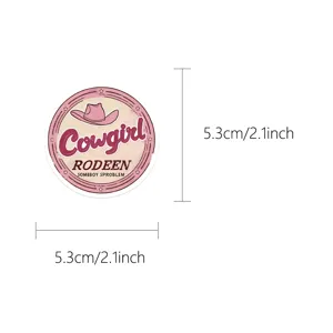 Autocollant rond rose style cowgirl rétro étanche mignon pour coque de téléphone étui 50pcs