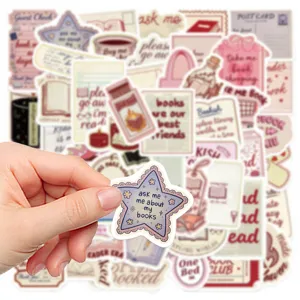 Vintage bookish motivational stickers set featuring aesthetic literary designs and quotes.