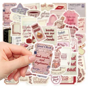 Detailed view of vintage bookish aesthetic decorative stickers pack for journals and bottles.