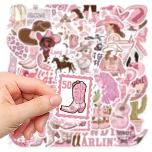 50 pcs autocollants étanches mignons de dessin animé rose esthétique pour journal, coque, tasse.