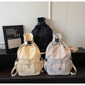 Multifunktionaler Kordelzug Rucksack lässige Sport Reisetasche mit Netztasche Detailansicht.