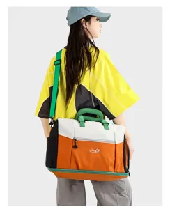 Grande borsa da viaggio, borsa a tracolla color-block da donna per weekend e fitness sport.