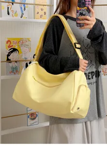 Large capacity yellow travel shoulder bag, lightweight casual sports gym duffel for women.
