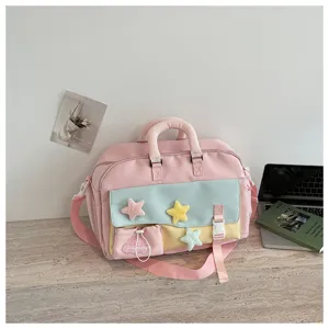 Ins style women yoga gym bag large capacity travel duffel bag with plush stars decoration.