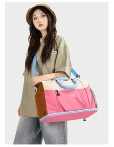 Grande borsa da viaggio per donna, borsone sportivo weekend patchwork multicolore.
