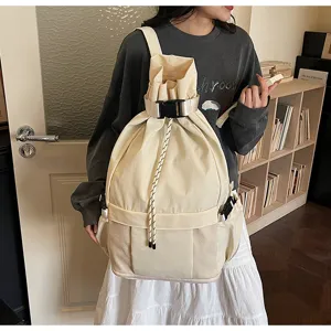 Beige multifunktionaler Kordelzug Rucksack Sport Reisetasche mit Schnalle und Netztaschen