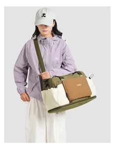 Color-blocked travel duffel bag with dry wet separation nylon gym bag for hiking camping