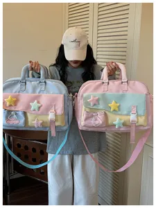 Cute multi-color canvas travel gym bag with star decor and large capacity for women fitness.