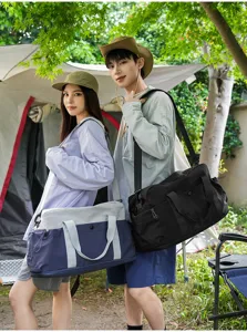 Outdoor travel duffel bag detail, large capacity design, perfect for camping and sports.