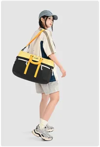 Large capacity color-block travel duffel bag lightweight gym sports fitness shoulder bag