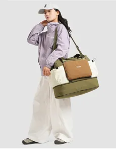 Colorblock casual travel bag, dry-wet separation nylon luggage for camping hiking.