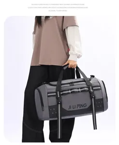 Detailed view of the large capacity travel duffel bag, showing durable straps and storage.