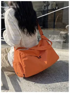 Large capacity travel duffel bag with shoe compartment orange gym sports luggage bag