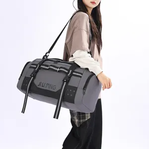 Large capacity travel duffel bag for gym, fitness, sports and short trips, grey color.