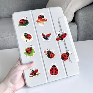 Cute cartoon ladybug stickers set for DIY decoration, laptop and phone case aesthetic.