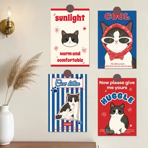 Set of 10 cute cow kitten decorative wall art cards and cozy message postcards for DIY home decor.