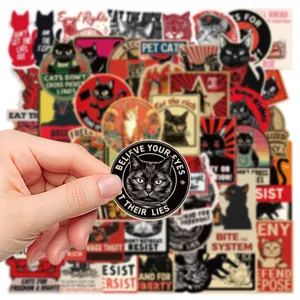 50pz adesivi gatto punk slogan ribelli decalcomania in vinile impermeabile per telefono