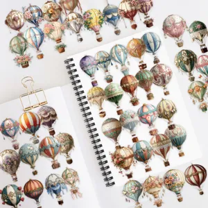 Vintage hot air balloon stickers for journaling, DIY scrapbooking, and aesthetic planner decor.