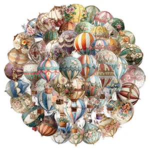 Vintage hot air balloon stickers, decorative aesthetic DIY scrapbooking planner decals pack.