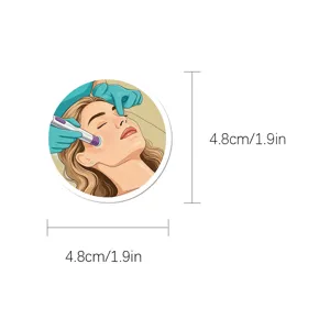 Detail shot of a cute cartoon beautician skincare decorative sticker showing dimensions 4.8cm