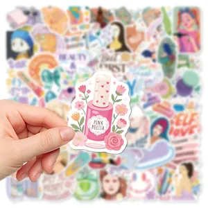 Cute cartoon nail polish sticker set detail view, waterproof vinyl decal for laptop water bottle.