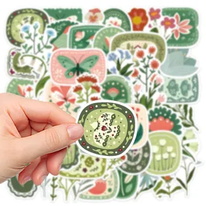 50pcs vintage botanical waterproof stickers green floral plant aesthetic DIY crafts decor