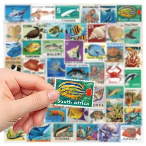 Retro Meereslebewesen Briefmarken Aufkleber wasserdicht DIY Tagebuch Tassen Abziehbilder