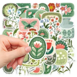 Vintage botanical floral green stickers waterproof aesthetic plant nature DIY journal decal 50pcs
