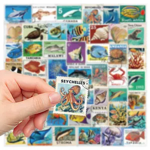 Vintage Meereslebewesen Briefmarken Aufkleber wasserfeste dekorative Abziehbilder für Tagebuch