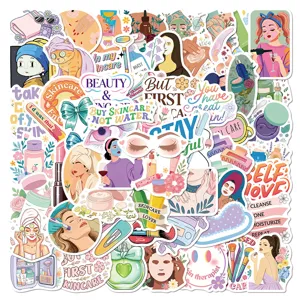 Skincare aesthetic sticker detail, waterproof cartoon makeup art decal for water bottle laptop