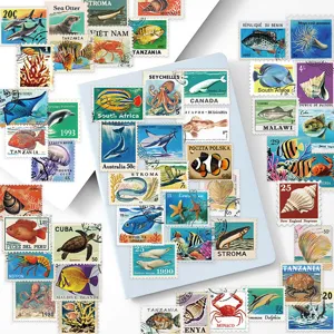 50 Stk. Vintage Marine Leben Briefmarken Aufkleber wasserdicht DIY Tagebuch Deko.
