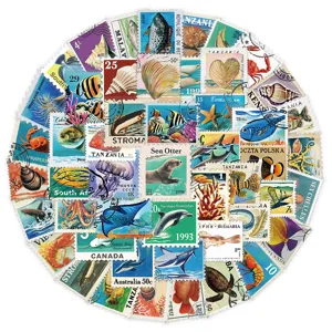 Vintage Meeresbiologie Briefmarken Aufkleber Packung, wasserdichte Deko Sticker DIY Basteln.