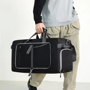 Foldable travel duffel bag with shoe compartment, large capacity gym sports luggage bag for men.