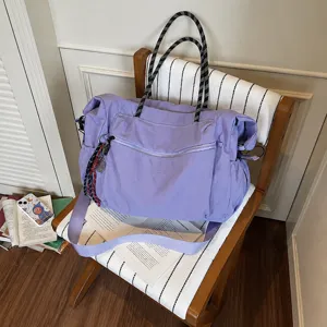 Large capacity minimalist travel bag, purple gym sports duffel bag for short trips.