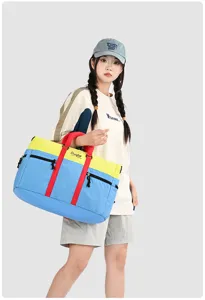 Colorblock travel duffel bag large capacity fitness gym bag lightweight casual luggage bag