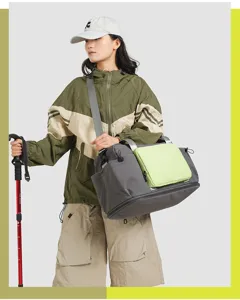 Color-block casual travel bag, nylon luggage duffel bag, expandable hiking sports bag.