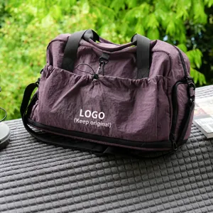 Large capacity purple travel duffel bag for short trips, gym, fitness, and outdoor camping.