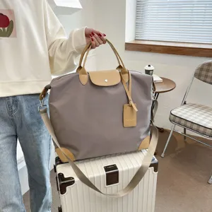 Large capacity travel duffel bag nylon folding shoulder handbag with top handle for women