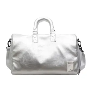 Silberne Reisetasche aus Weichleder, modische Sport Fitness Gym Tasche Gepäcktasche Hauptansicht.