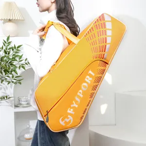 Lightweight yellow badminton racket bag, large capacity shoulder sports bag for outdoor.