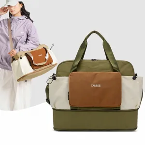 Nylon Travel Bag Large Capacity Waterproof Sports Duffel Bag Dry Wet Separation Expandable Weekender Luggage Bag