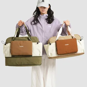 Color-block travel duffel bag nylon waterproof large capacity weekender bag for sports camping hiking
