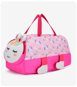 Kids cute unicorn travel duffle bag waterproof large capacity children pink shoulder handbag